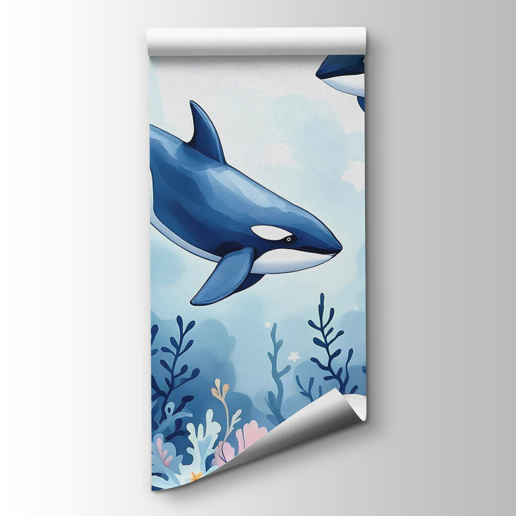 Whale and turtle swimming in the ocean