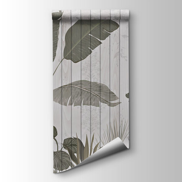 Wallpaper with leaves and plants on it