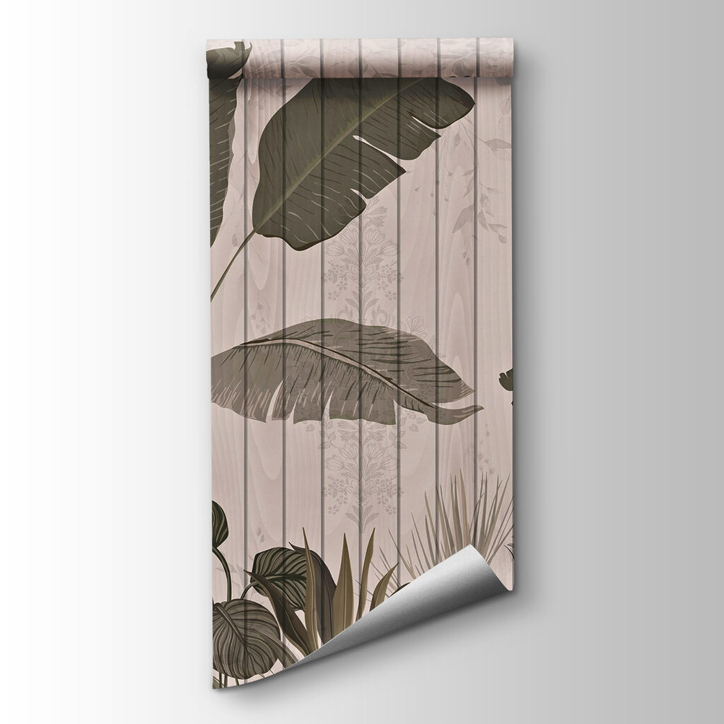 Wood wall with leaves and plants