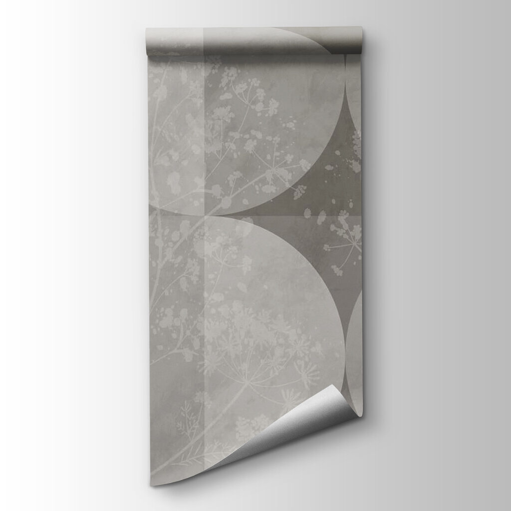 Grey and white wallpaper with white circles and flowers Grey and white wallpaper with white circles and flowers