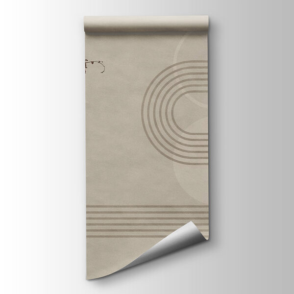 Brown and white background with brown and white circles and plants