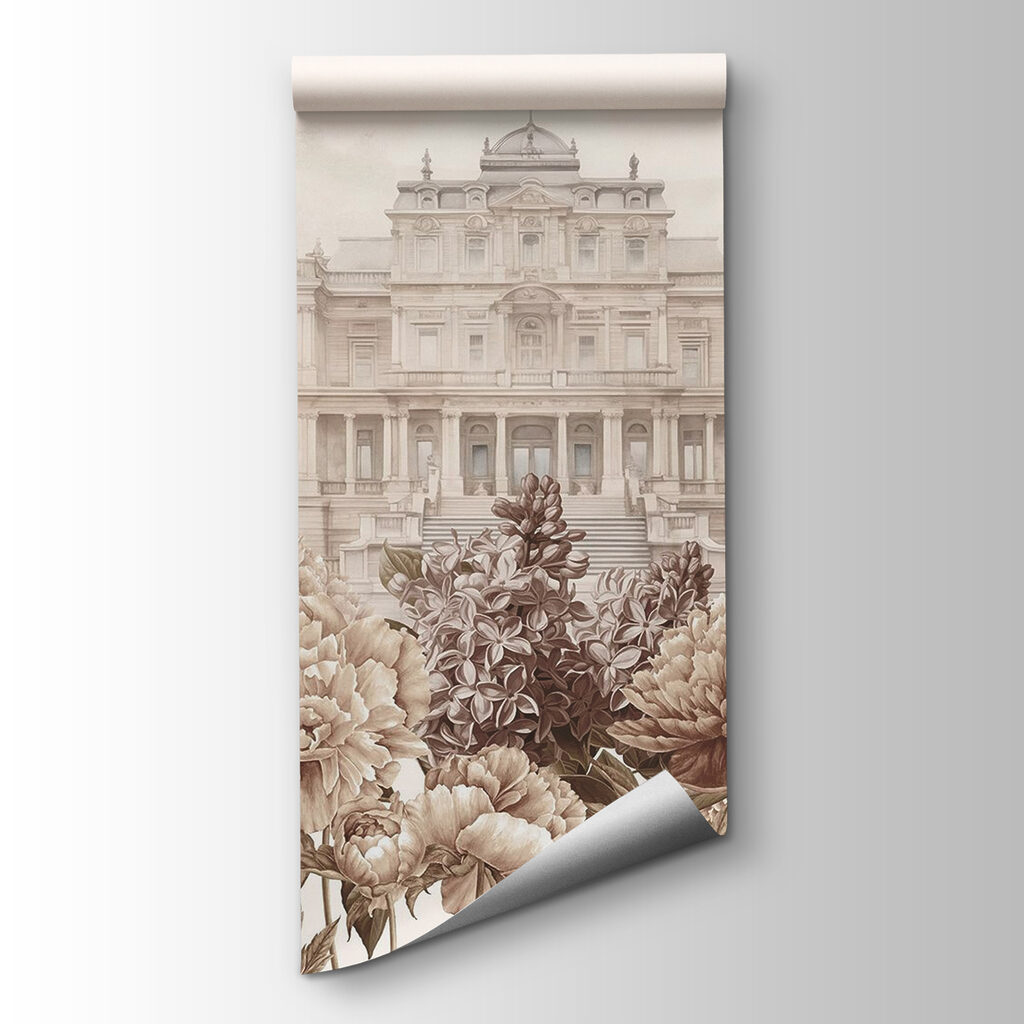 Large white building with flowers