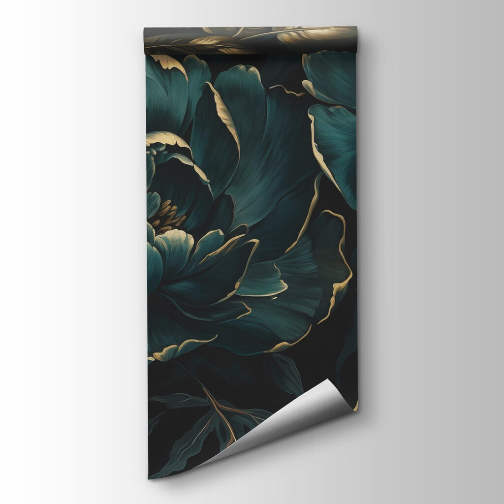 Textured blue peonies on dark background
