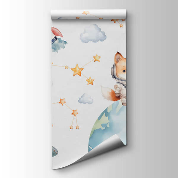 Watercolor cartoon of animals in space