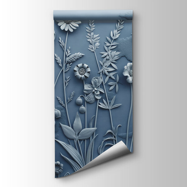 A grey wall with flowers and leaves A grey wall with flowers and leaves