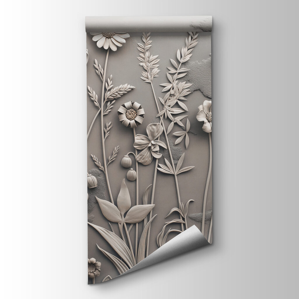 A wall art with flowers and plants