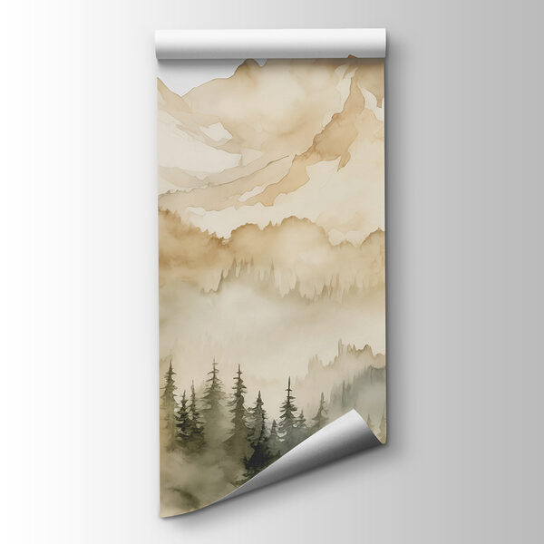 A mountain range with trees and clouds