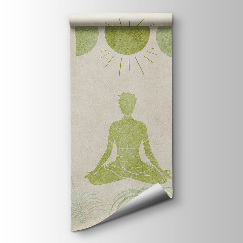 Drawing of a person sitting in a lotus position surrounded by plants Drawing of a person sitting in a lotus position surrounded by plants