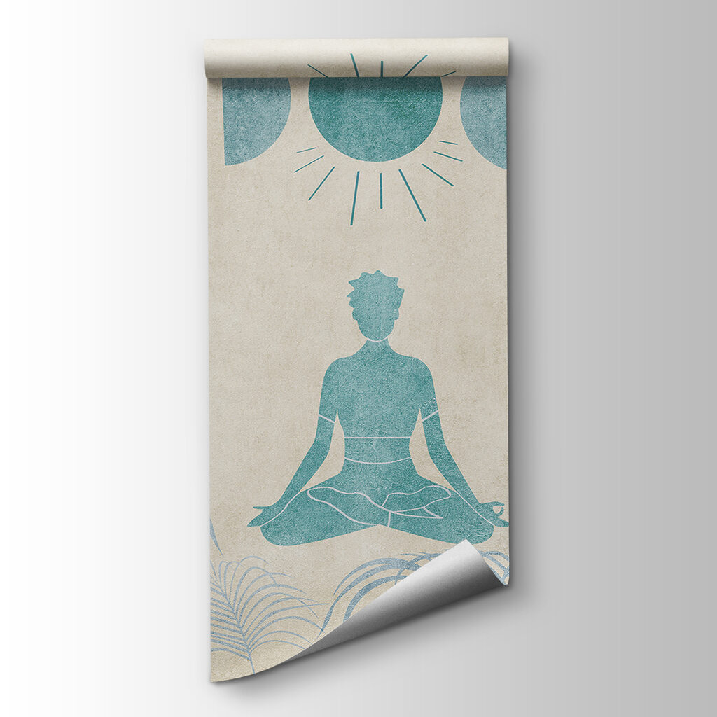 Drawing of a person sitting in a lotus position surrounded by plants