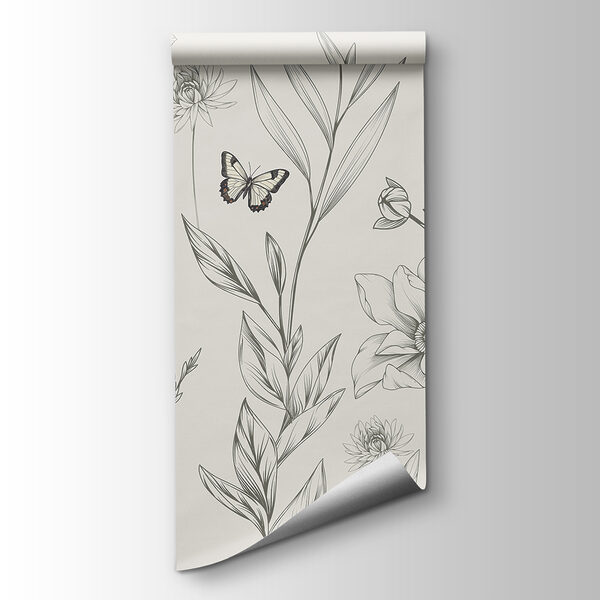 Wallpaper with flowers and butterflies