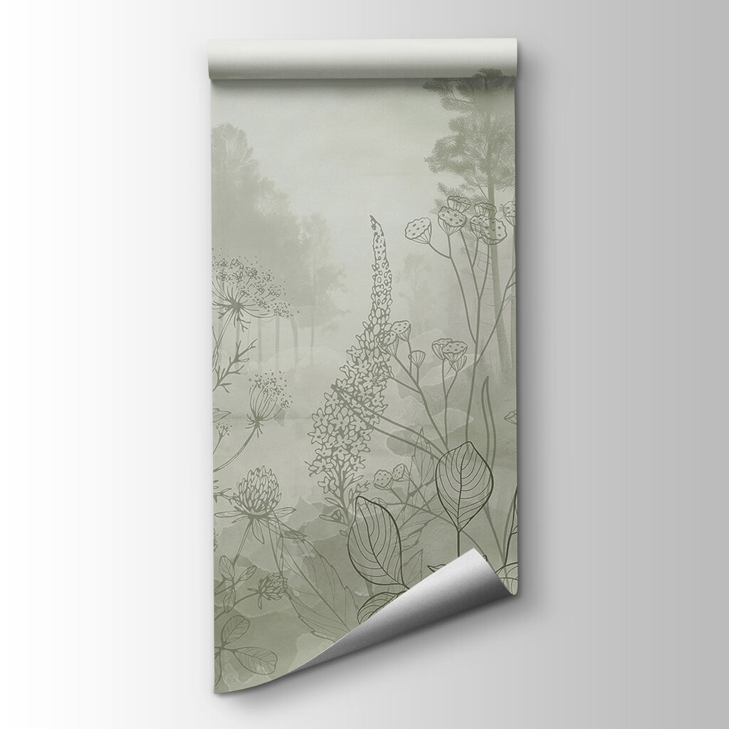 Foggy forest with trees and birds Foggy forest with trees and birds