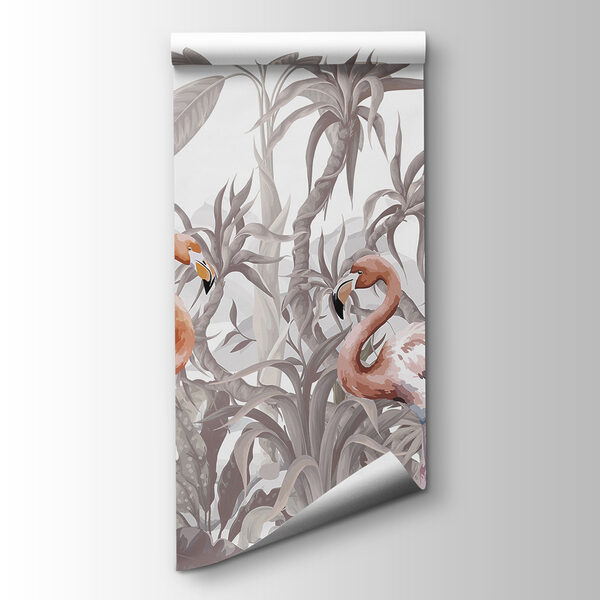 Group of flamingos in a forest