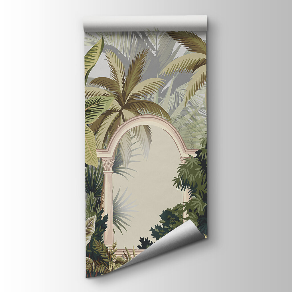 Wallpaper with palm trees and arches