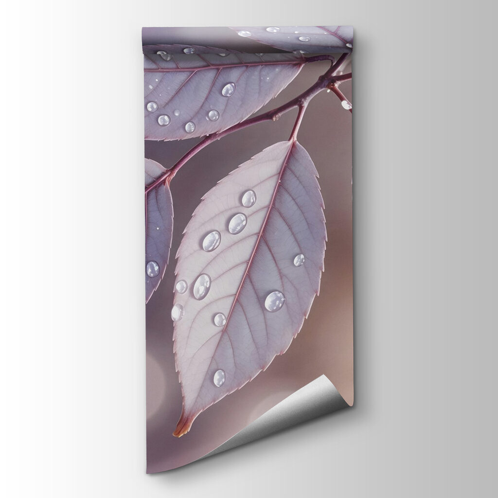 Delicate leaves with dewdrops resting