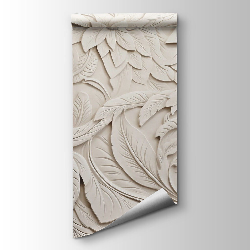 White wall with flowers and leaves