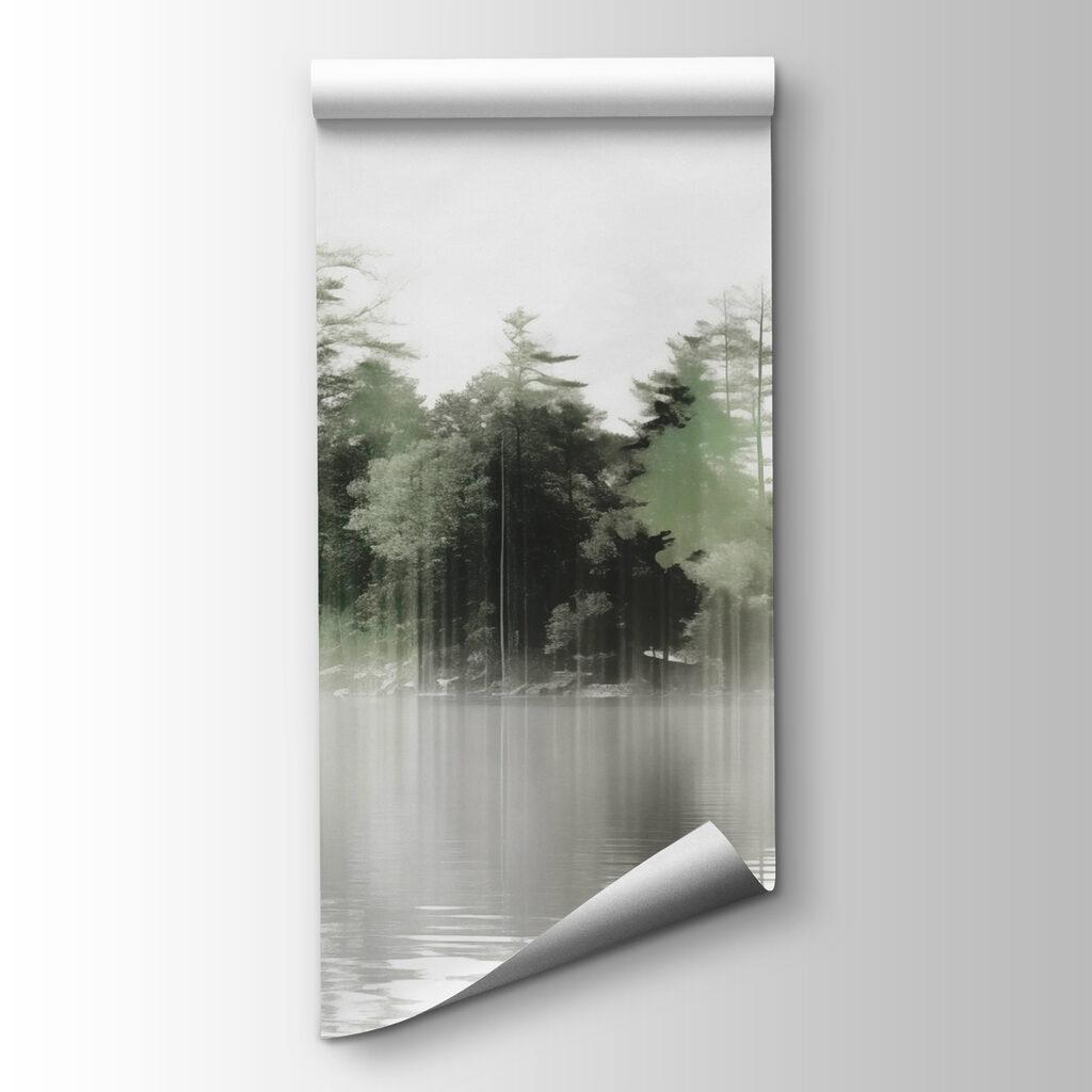 Body of water with trees and fog