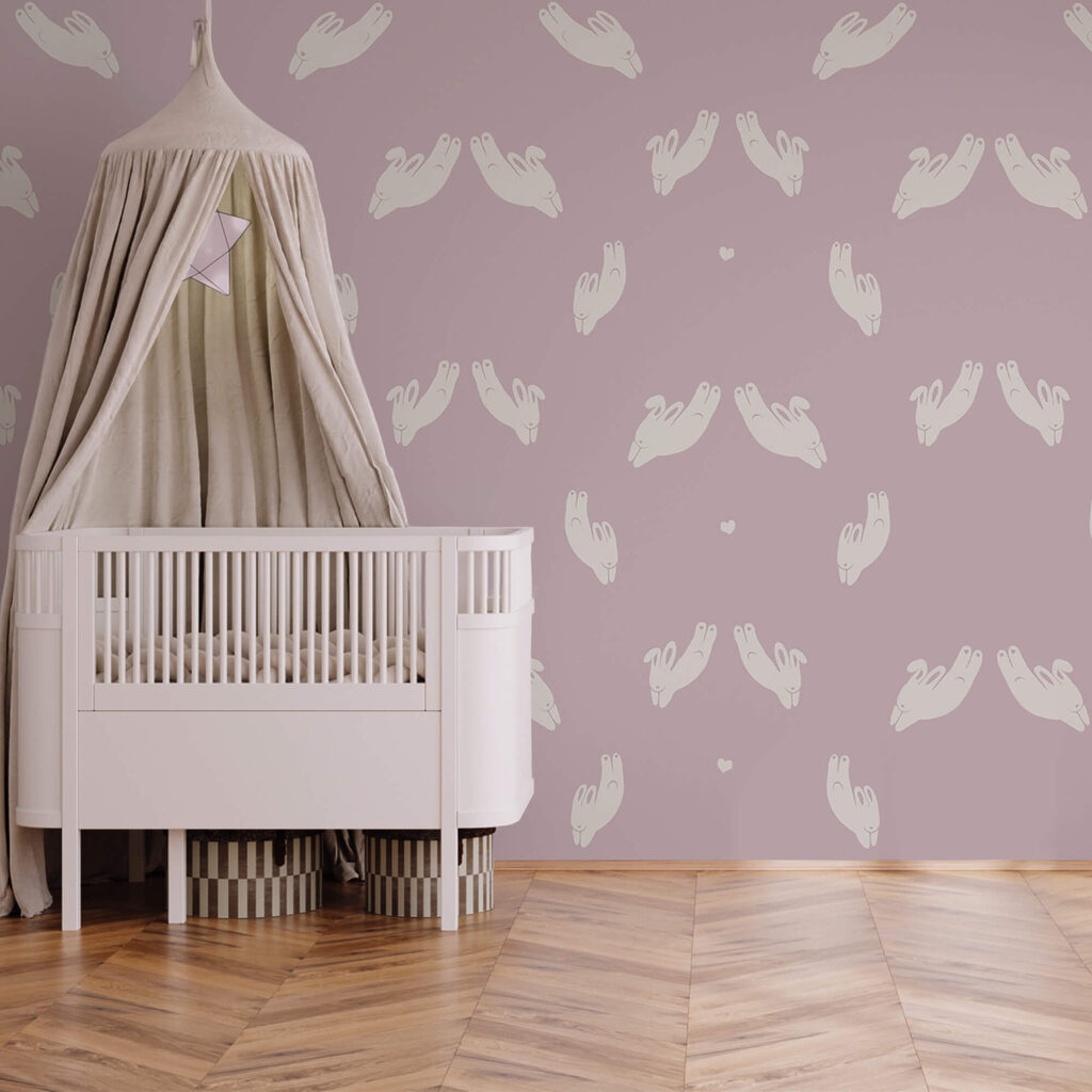 Muster aus Kaninchen auf violettem Hintergrund Muster aus Kaninchen auf violettem Hintergrund