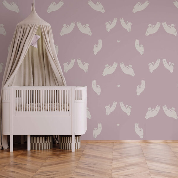 Muster aus Kaninchen auf violettem Hintergrund Muster aus Kaninchen auf violettem Hintergrund