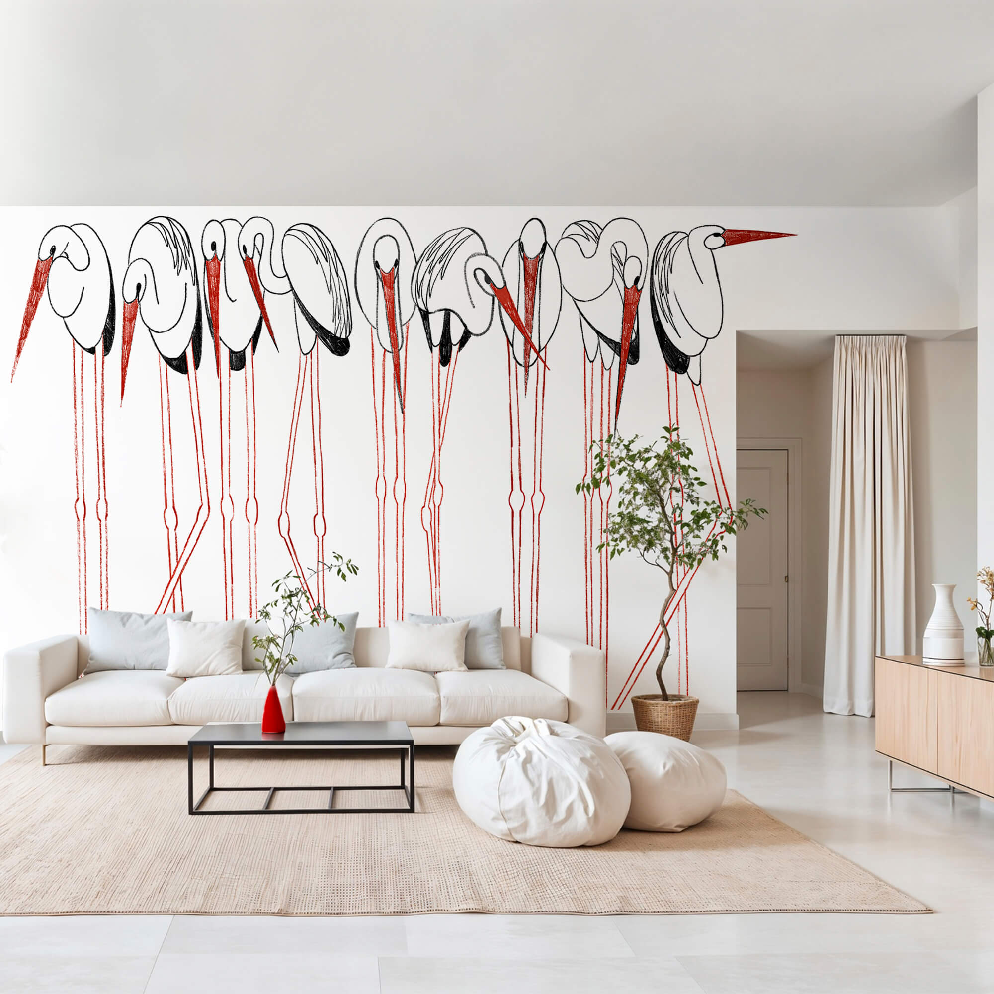 Gruppe von Vögeln mit langen Beinen