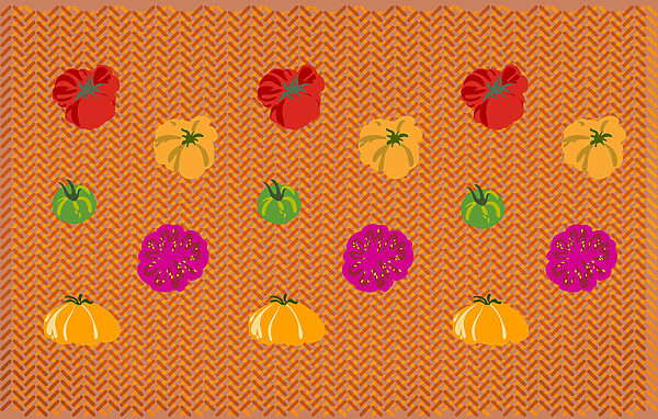 Group of tomatoes on a woven surface