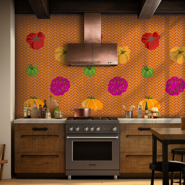 Gruppe von Tomaten auf einer gewebten Oberfläche