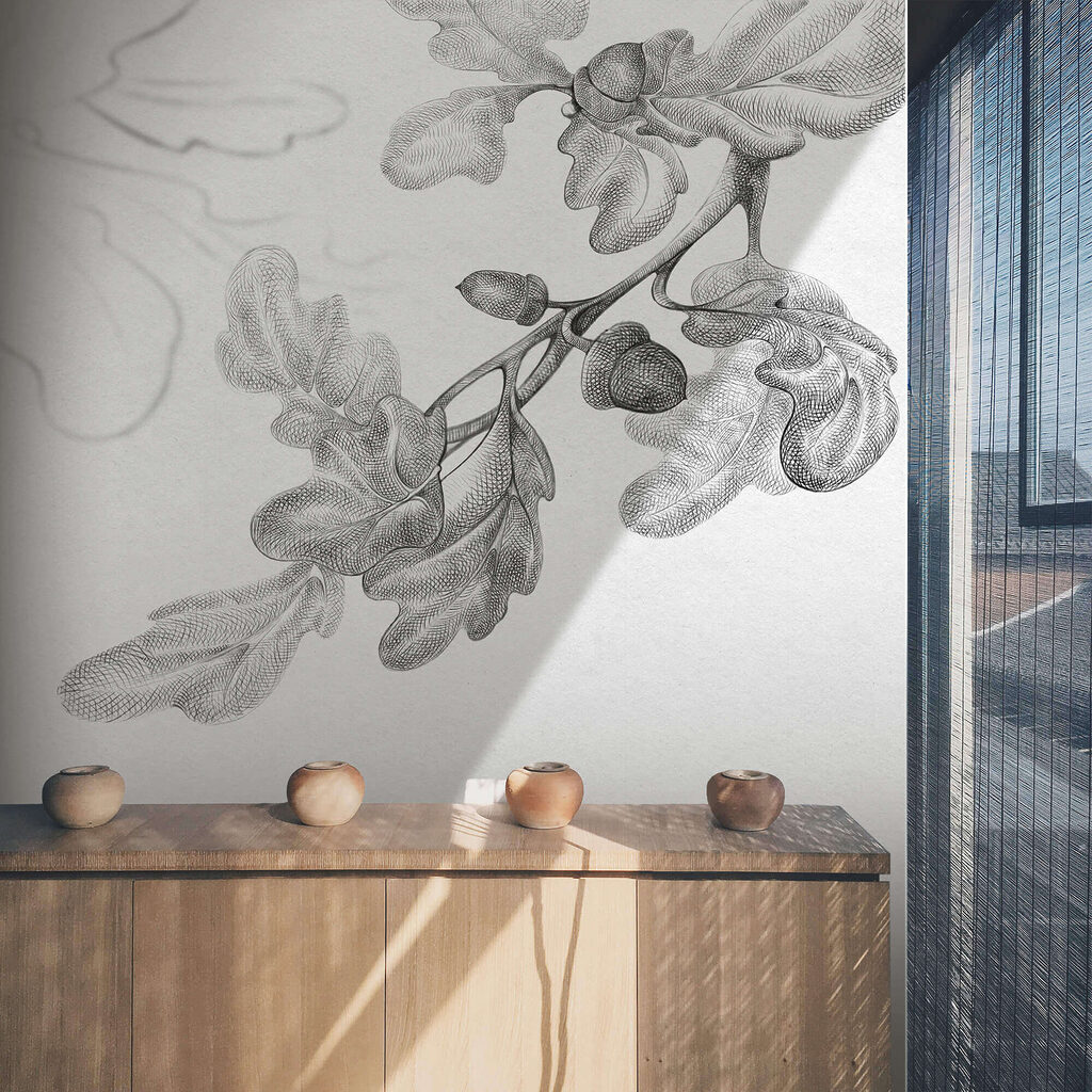 Zeichnung eines Astes mit Blättern