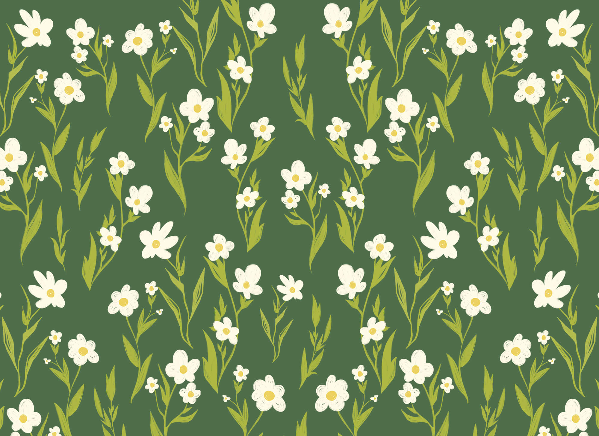Pattern of white flowers and green leaves