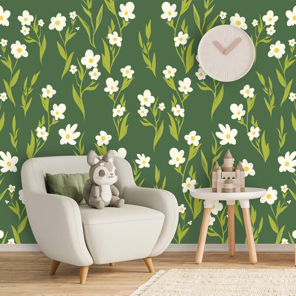 Muster aus weißen Blüten und grünen Blättern