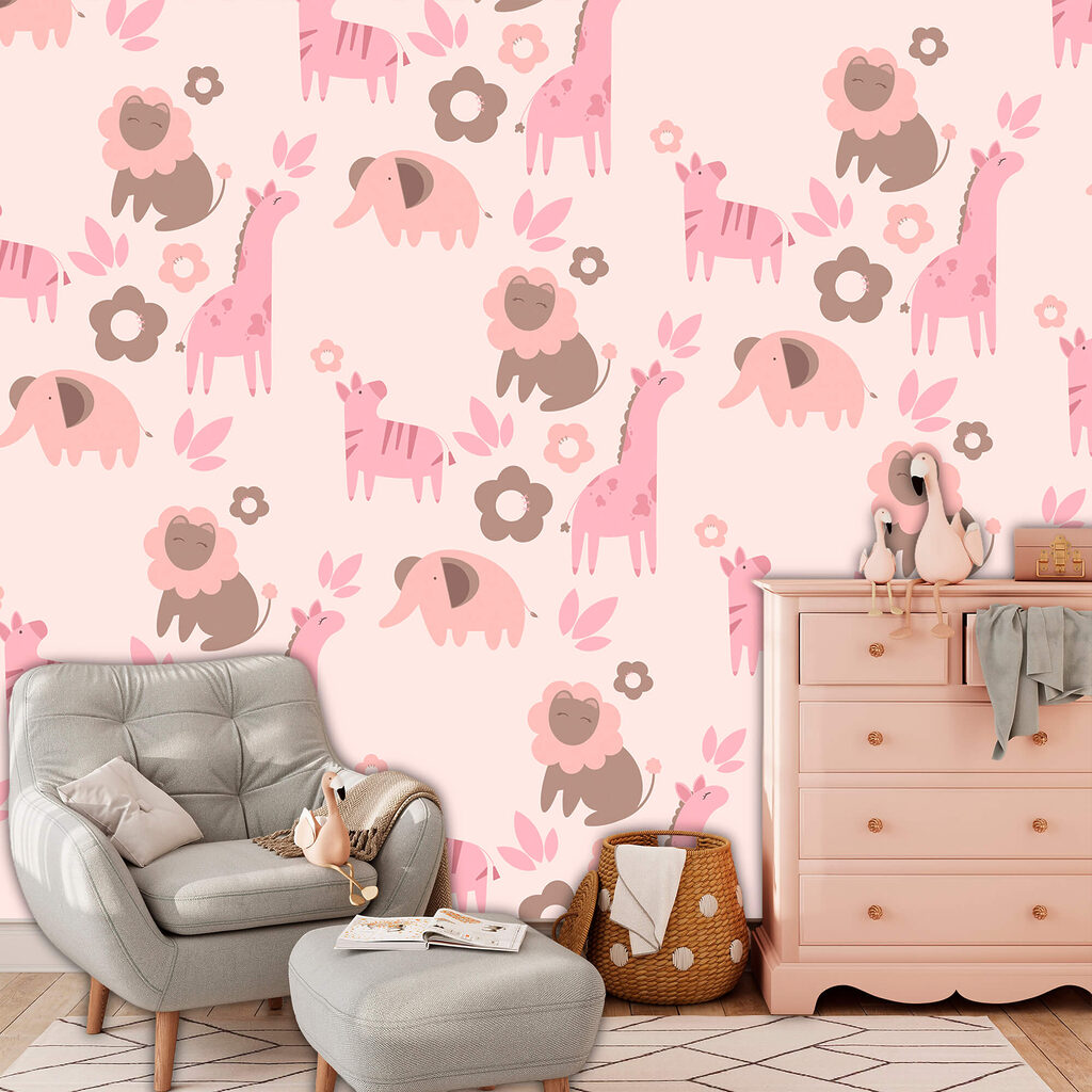 Muster aus Tieren und Blumen