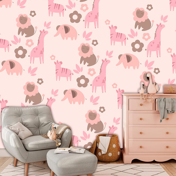 Muster aus Tieren und Blumen