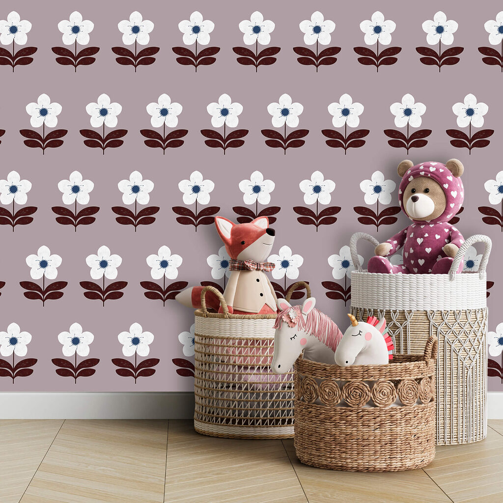 Muster aus weißen Blüten und braunen Blättern