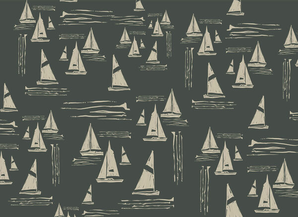 Pattern of sailboats on a dark background