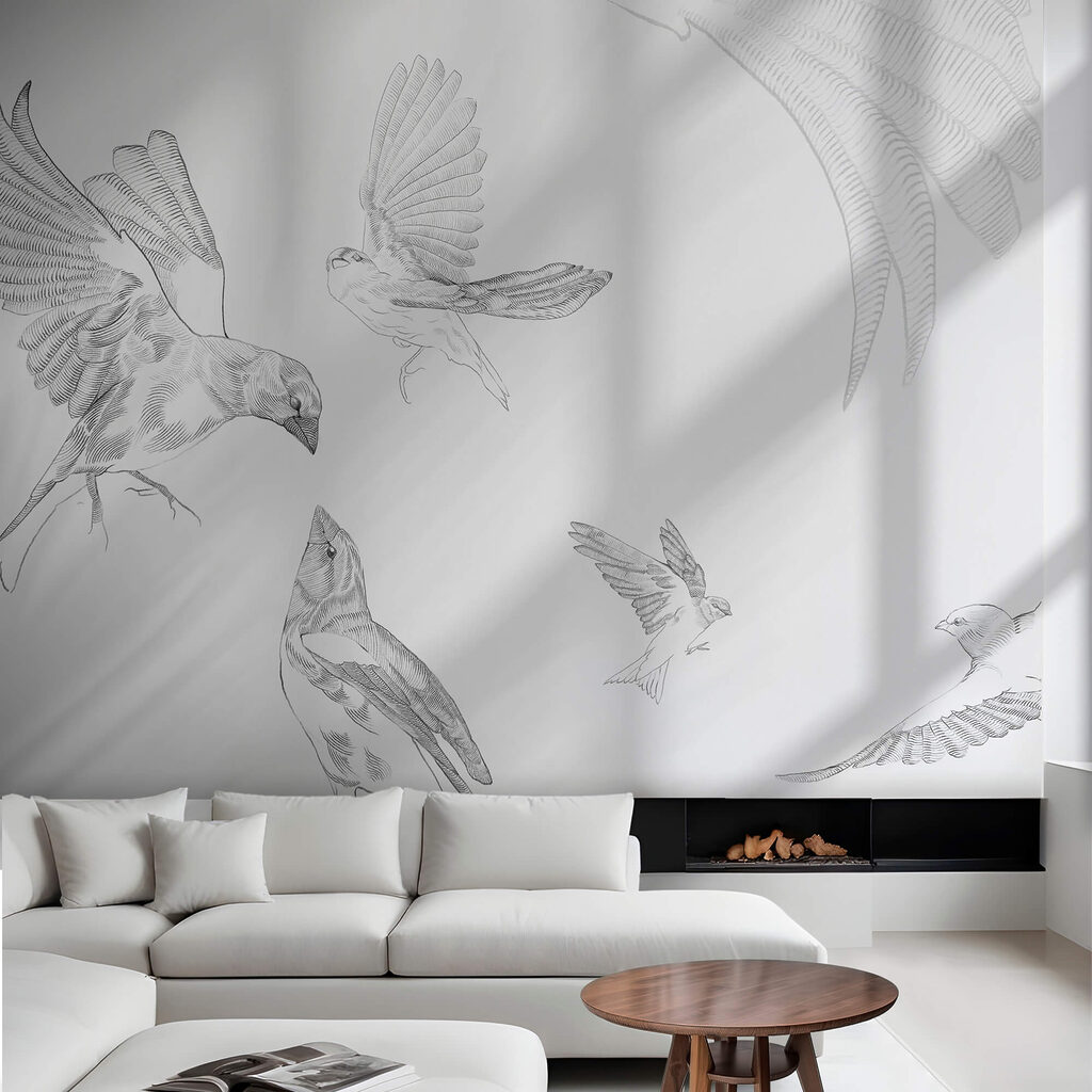 Gruppe von Vögeln mit Flügeln