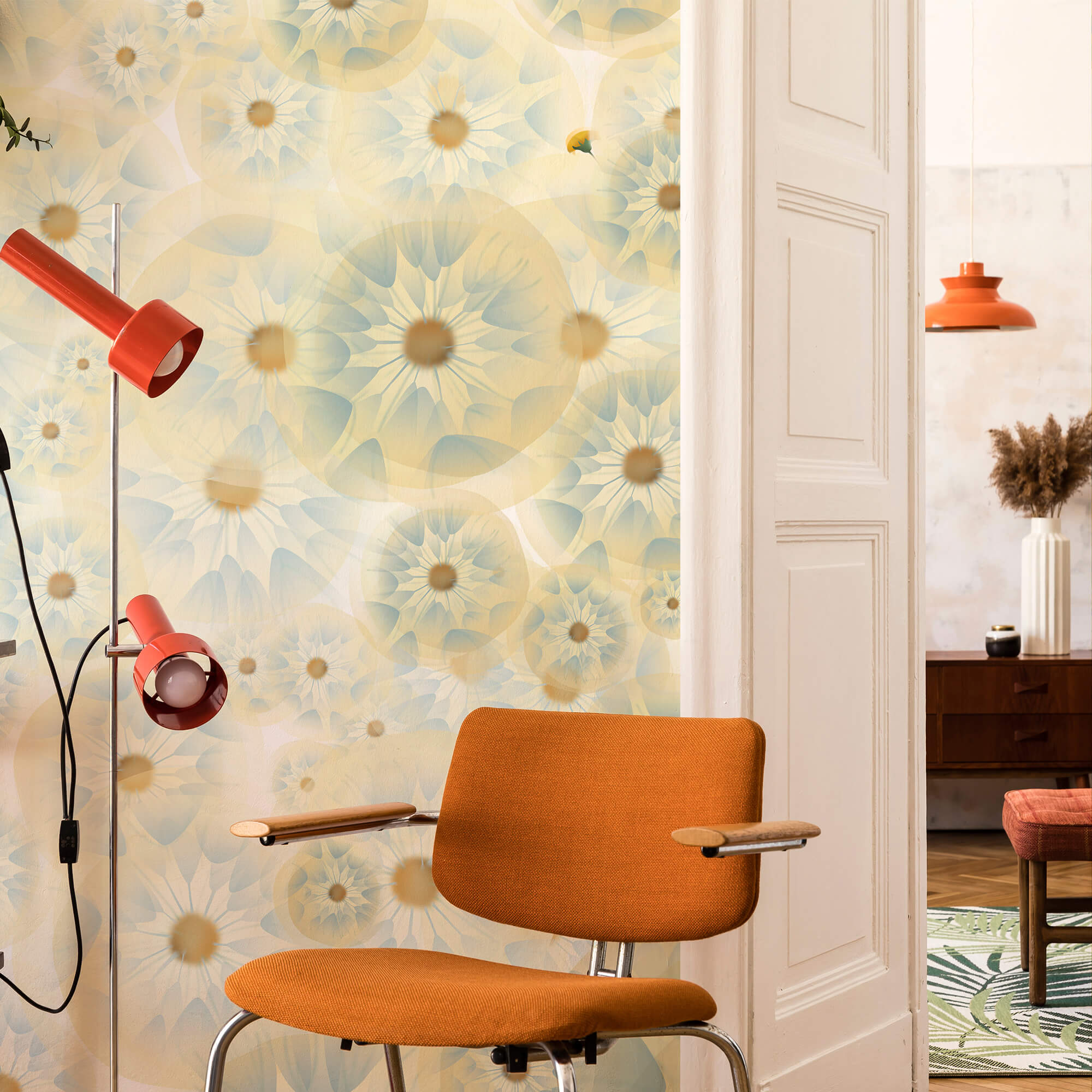 Gruppe von Blumen in Gelb und Blau