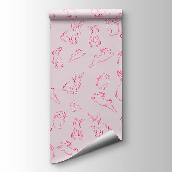 Group of rabbits drawn in pink