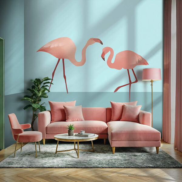 Gruppe von Flamingos, die im Wasser stehen