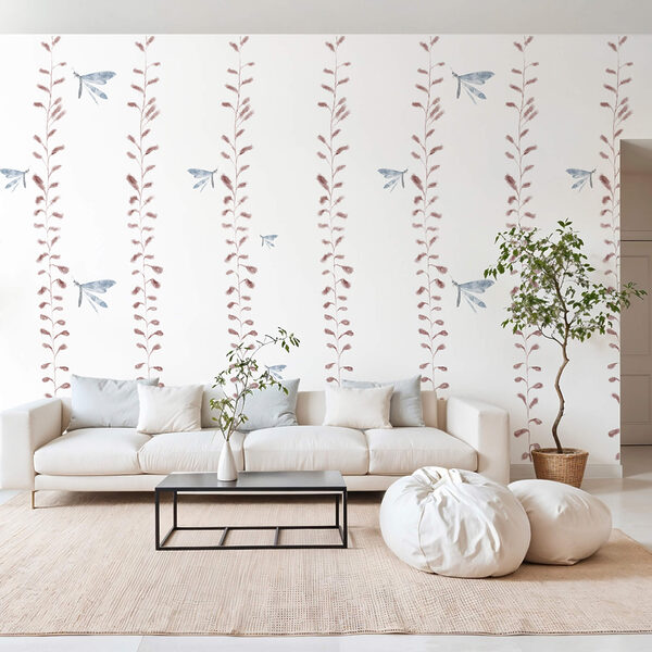 Tapete mit Libellen und Blättern