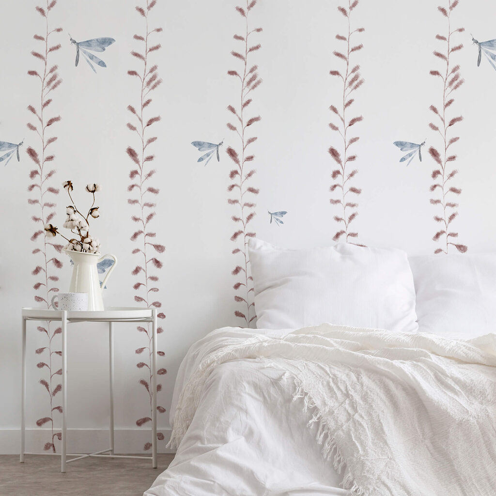 Tapete mit Libellen und Blättern