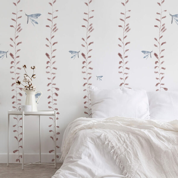 Tapete mit Libellen und Blättern