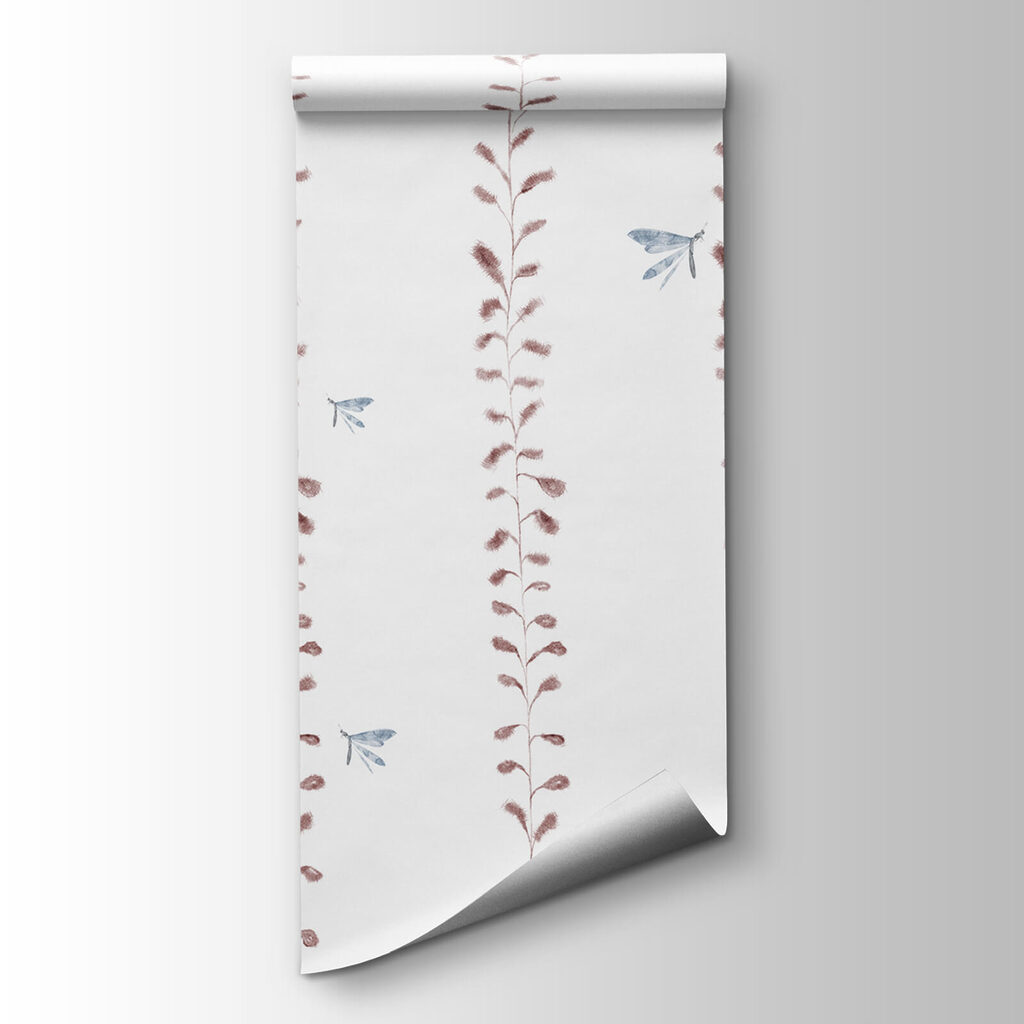 Wallpaper with dragonflies and leaves