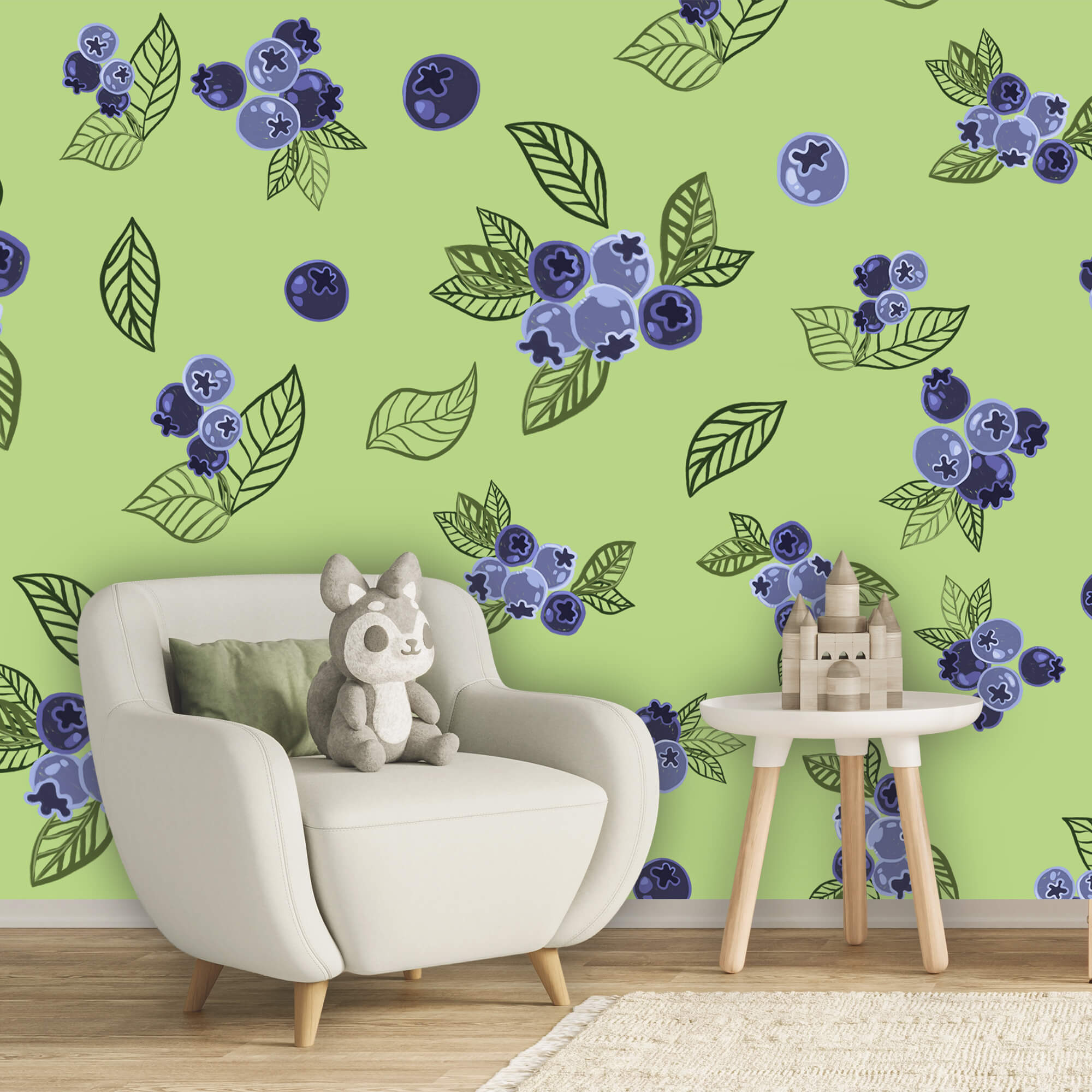 Motiv mit Heidelbeeren und Blättern