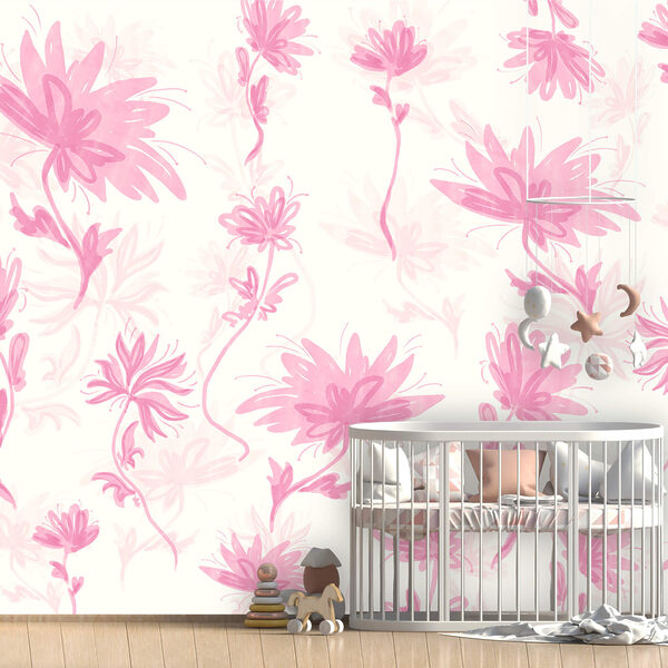 Fototapeten Rosa Blumen auf weißem Hintergrund