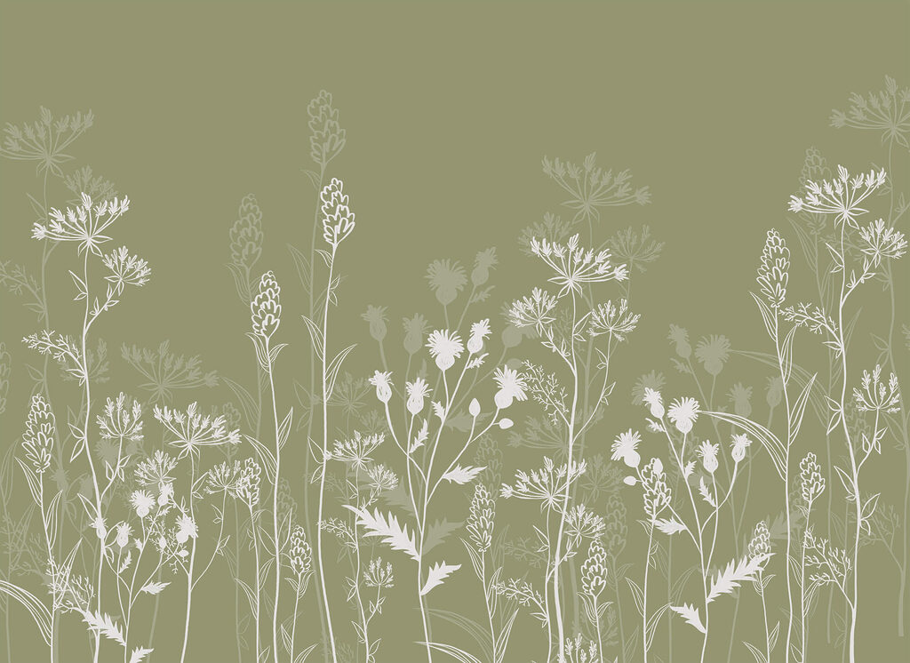 Delicate floral silhouettes on green background