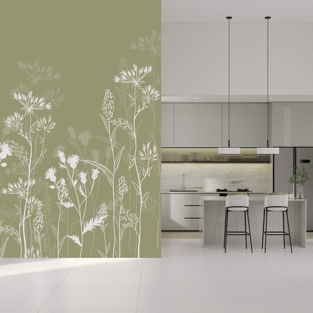 Zarte florale Silhouetten auf grünem Hintergrund