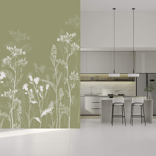 Zarte florale Silhouetten auf grünem Hintergrund