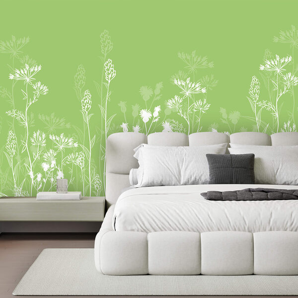 Fototapeten Fototapeten Weiße Blumen auf grünem Hintergrund (Artikelnummer: t00631v1)