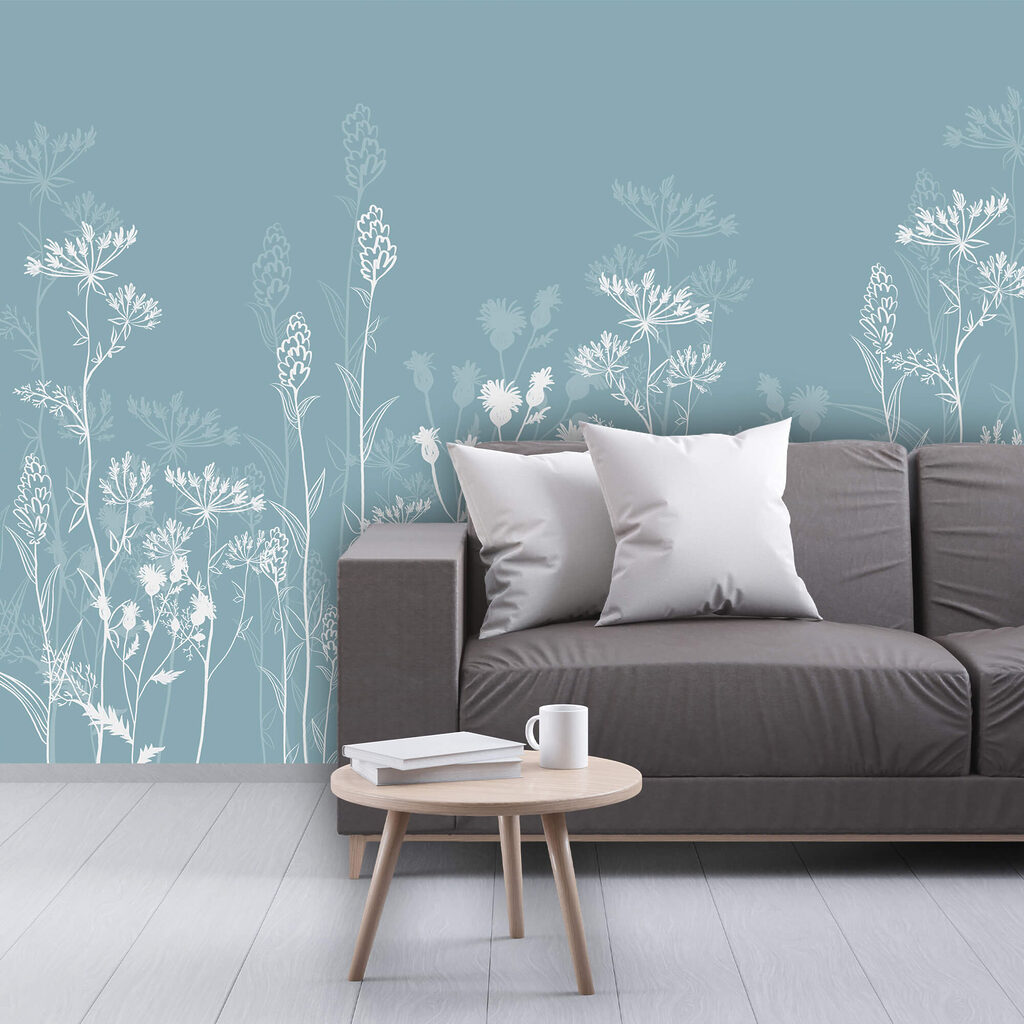 Weiße Blumen auf blauem Hintergrund Weiße Blumen auf blauem Hintergrund