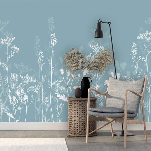 Weiße Blumen auf blauem Hintergrund Weiße Blumen auf blauem Hintergrund