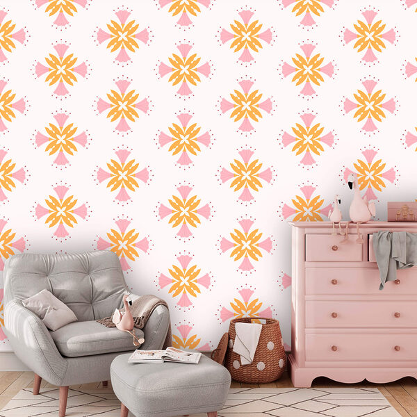 Muster aus rosa und orangefarbenen Blumen Fototapeten Muster aus rosa und orangefarbenen Blumen