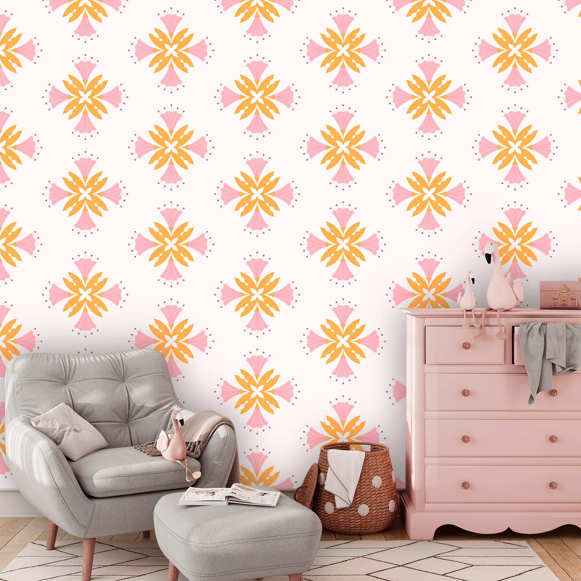 Muster aus rosa und orangefarbenen Blumen